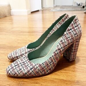LAB by A.G. tweed chunky heels (gray, white, blue, red). Made in Spain. Size 9.5